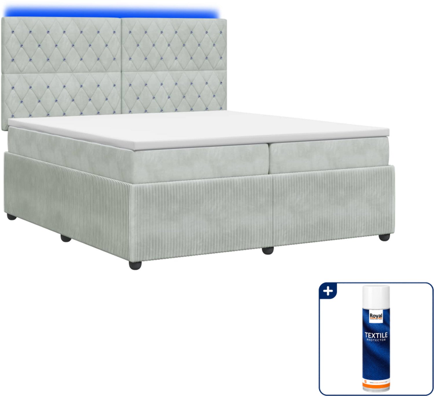 vidaXL LED boxspring bed met matras - super kingsize - lichtgrijs - Inclusief textielbeschermer 500 ml