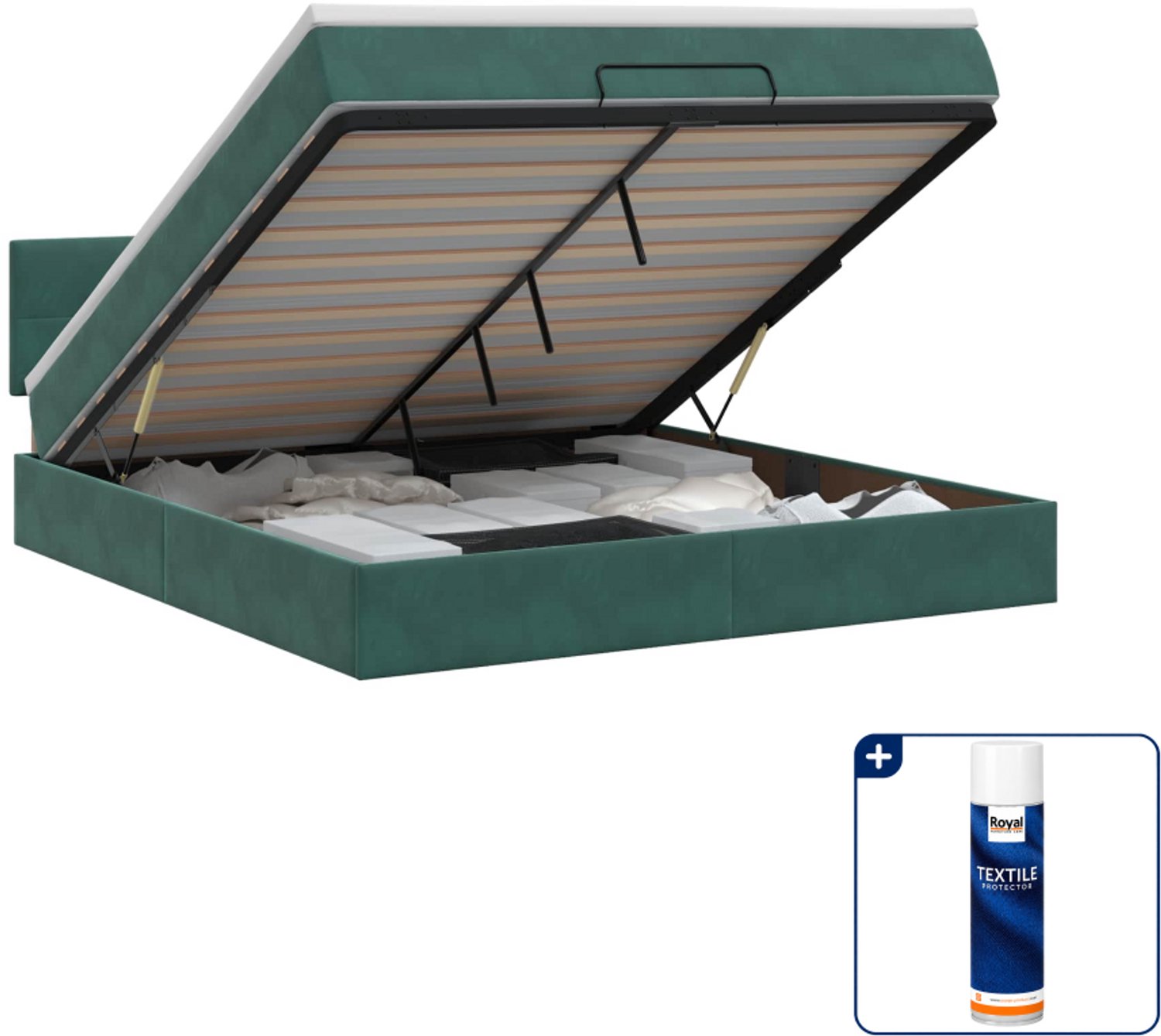 vidaXL Ottoman bed - Queensize - 160 x 200 cm - donkergroen - Inclusief textielbeschermer 500 ml