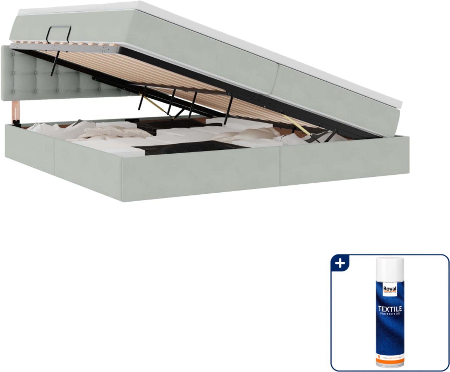 vidaXL led-opslagbed - 200 x 200 cm - fluweel - lichtgrijs - Inclusief textielbeschermer 500 ml