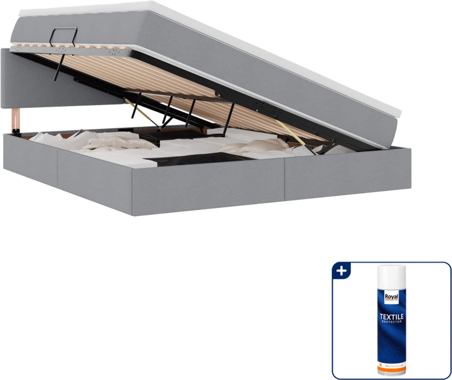 vidaXL Queensize LED opslagbed met matras - 160 x 200 cm - lichtgrijs - Inclusief textielbeschermer 500 ml Blauw
