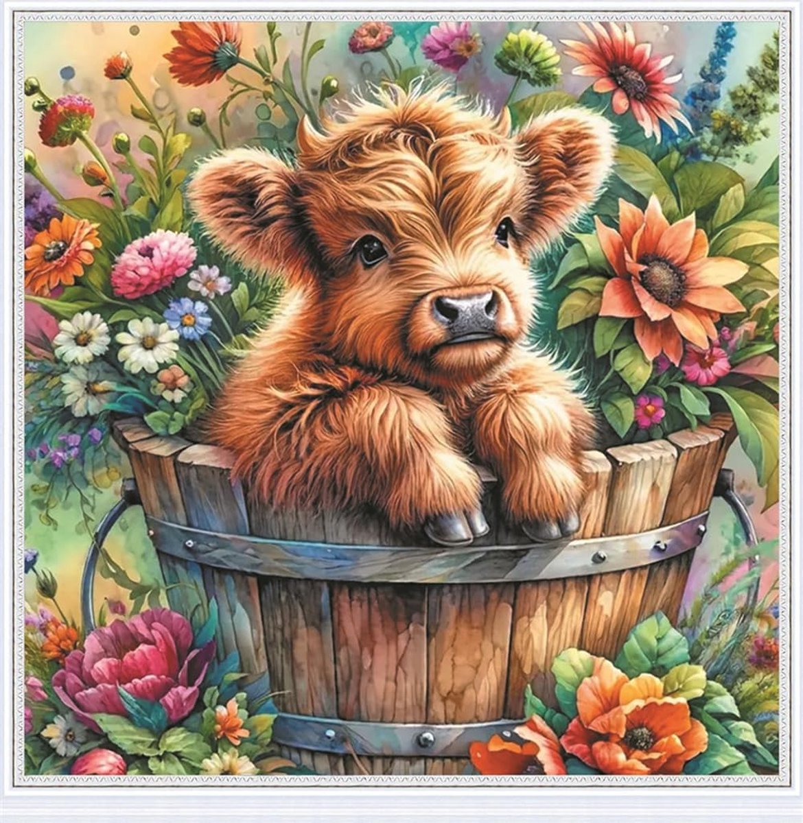Kruissteekset, 11-draads, geprent, badkoe, bloem, borduurset met accessoires, voorbedrukt (36 x 36 cm) (Bad)