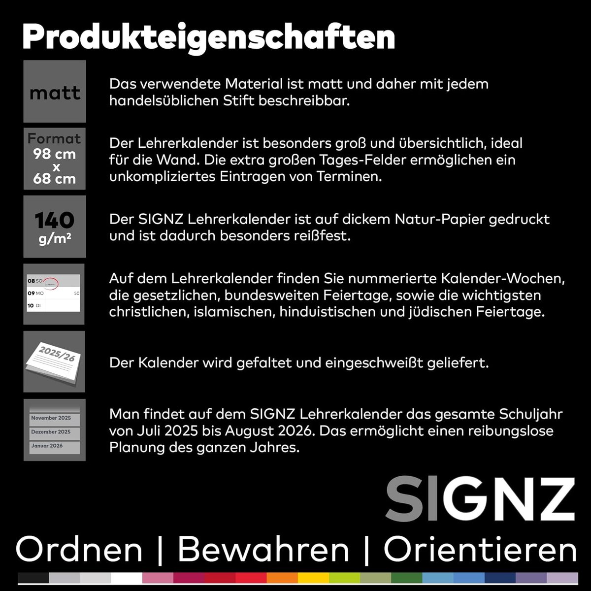 Schoolkalender XXL 98 x 68 cm - met vakanties en feestdagen - CO2-neutraal geproduceerd - perfect voor overzicht - ShopVlot