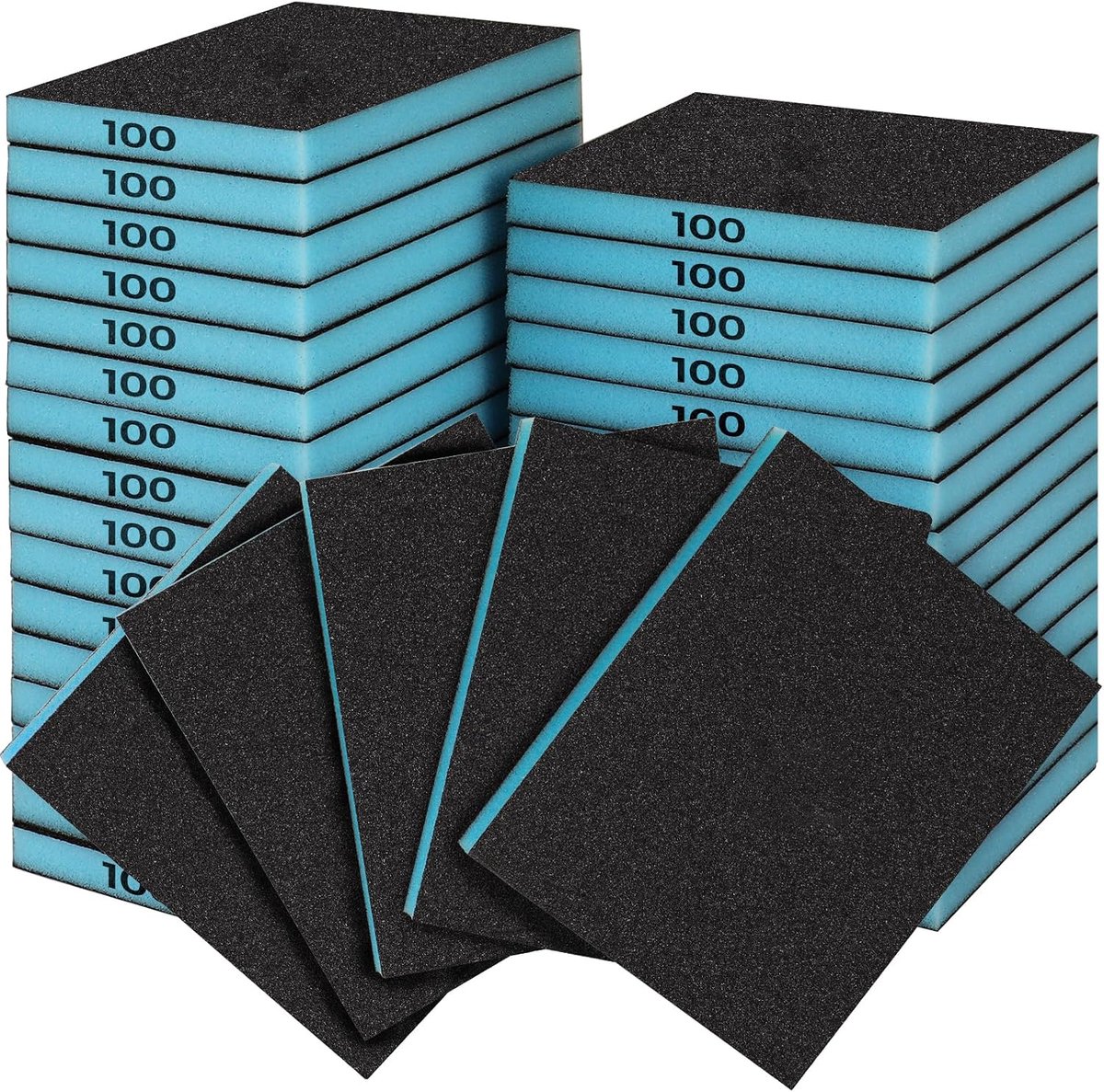 Schuurspons Set 18 Stuks, 100 Korrels, Flexibele Schuurpads, Nat en Droog Herbruikbaar Schuurblok voor Hout, Kunststof, Gipsplaten en Metaal Polis, Blauw
