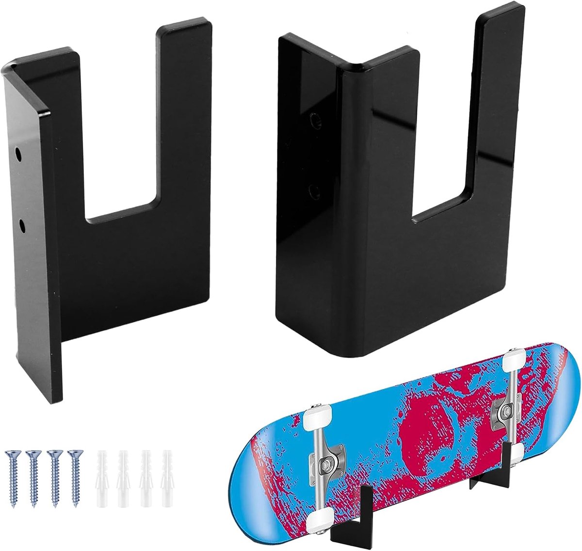 Skateboardhouder van acryl, robuuste skateboardhouder, ook te gebruiken als wandskihouder, ideaal voor weergave en opslag, wandhouder, skateboard, zwart, 2 stuks
