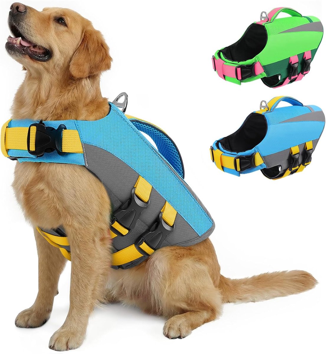 Zwemvest voor Honden – Verstelbaar Reddingsvest voor Kleine, Middelgrote & Grote Honden met Stevige Handgreep & Reflecterende Strepen, Ideaal voor Boot, Meer & Zwemmen