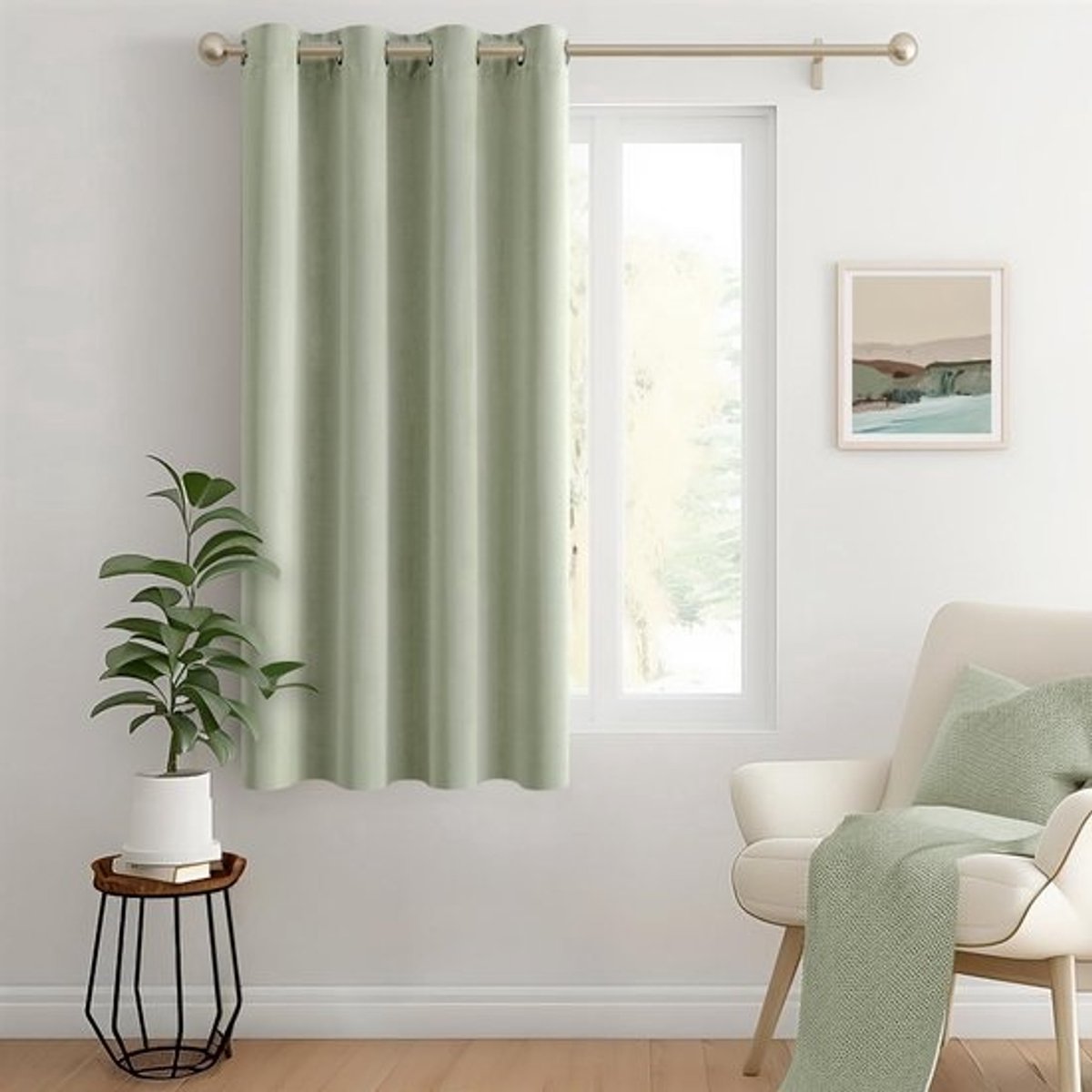 Verduisterende Gordijnen Oogjes Saliegroen 122 x 140 cm Lichtdicht Woon- en Slaapkamer
