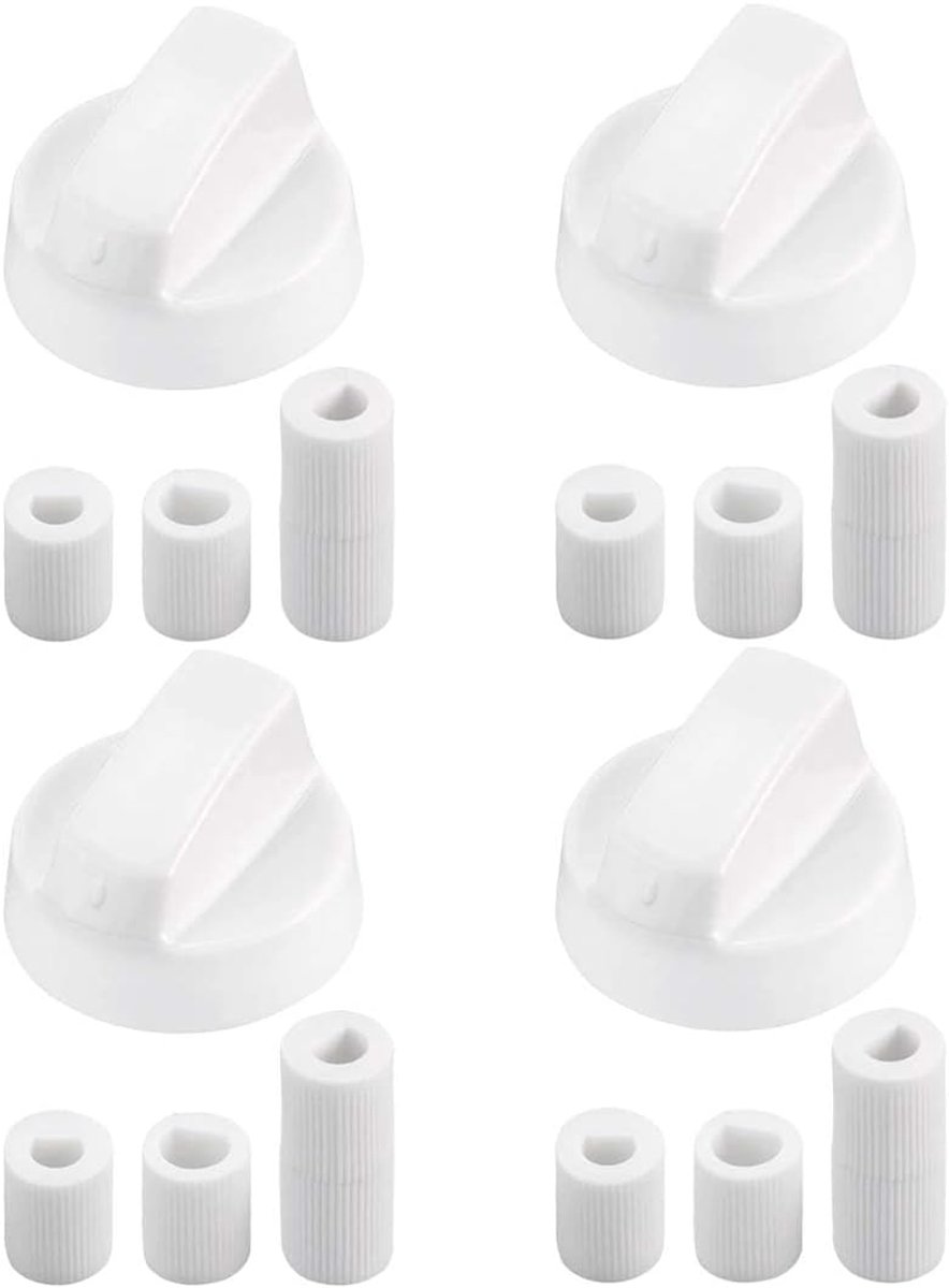Knoppen voor oven, gasfornuizen, elektrische fornuizen, inclusief 3 adapters, 4 cm, aansluiting 6 mm, 7 mm, 8 mm, moderne set (wit)