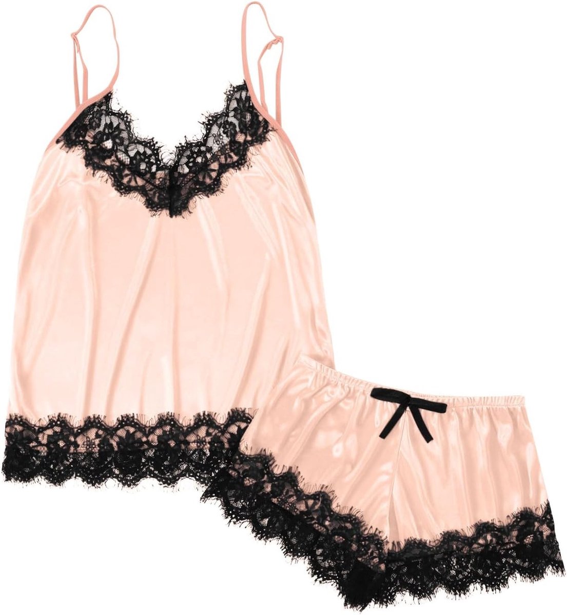 Sexy pyjamaset van zijde voor dames, satijnen onderhemd, nachtkleding, lingerie, V-hals, top en shorts, pyjamaset