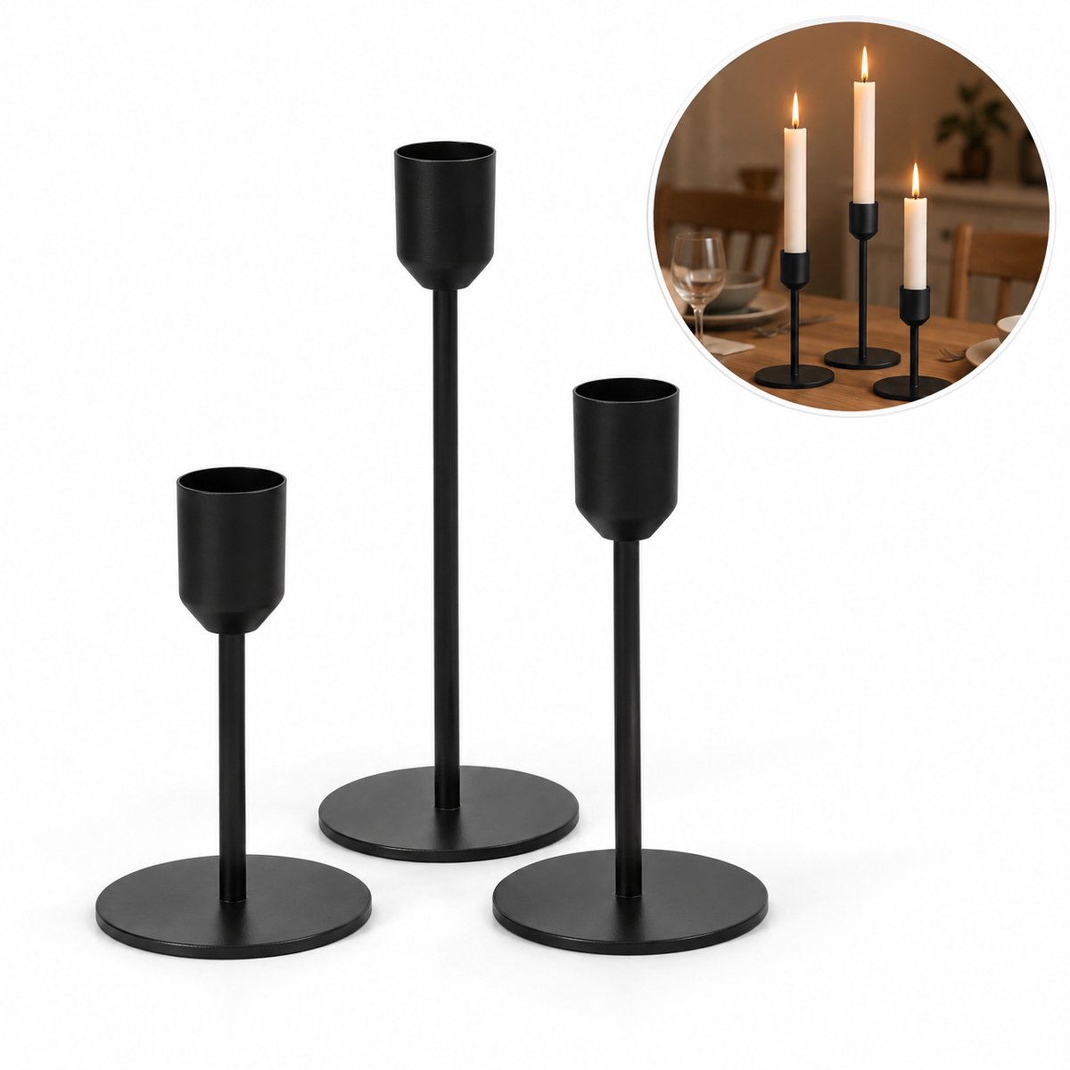 Dinerkaarshouders - Kaarshouders - Tafel Kandelaren - 3 stuks - Zwart