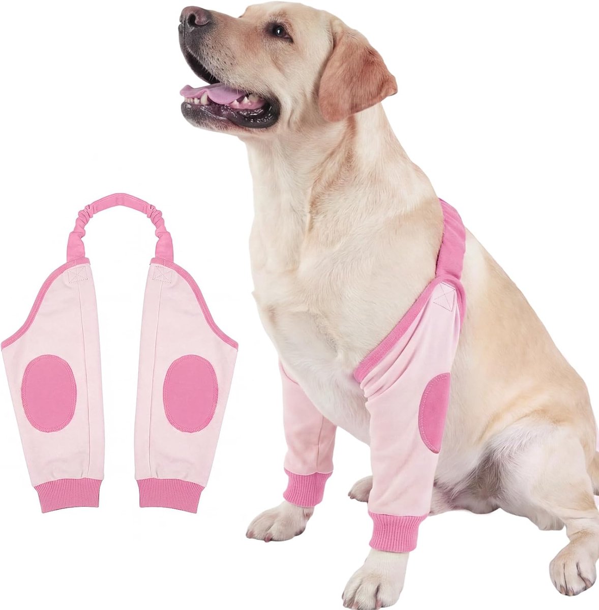 middelgrote en grote honden, verstelbare voorbeensteunbrace met schouderriem, gewatteerde elleboogwondmouw voor letsel en operatieherstel, roze, XL