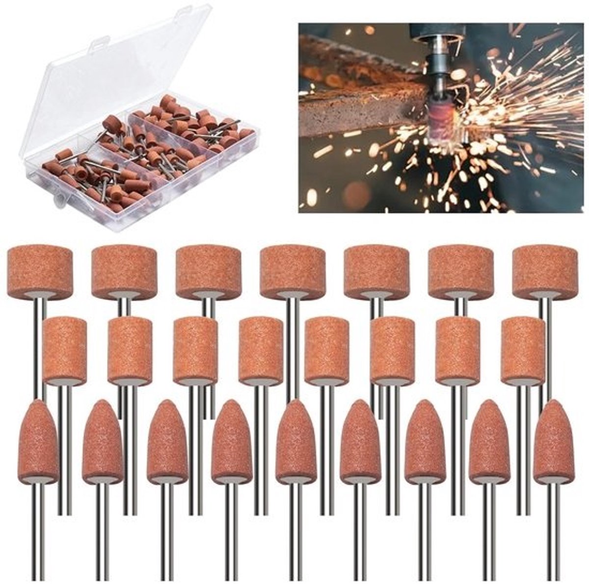 Slijpstiftset Korund - Schuurbits Rotary Tool - Metaal Bewerken - 66 Delige Set - 1/8 Inch Schacht - Oranje