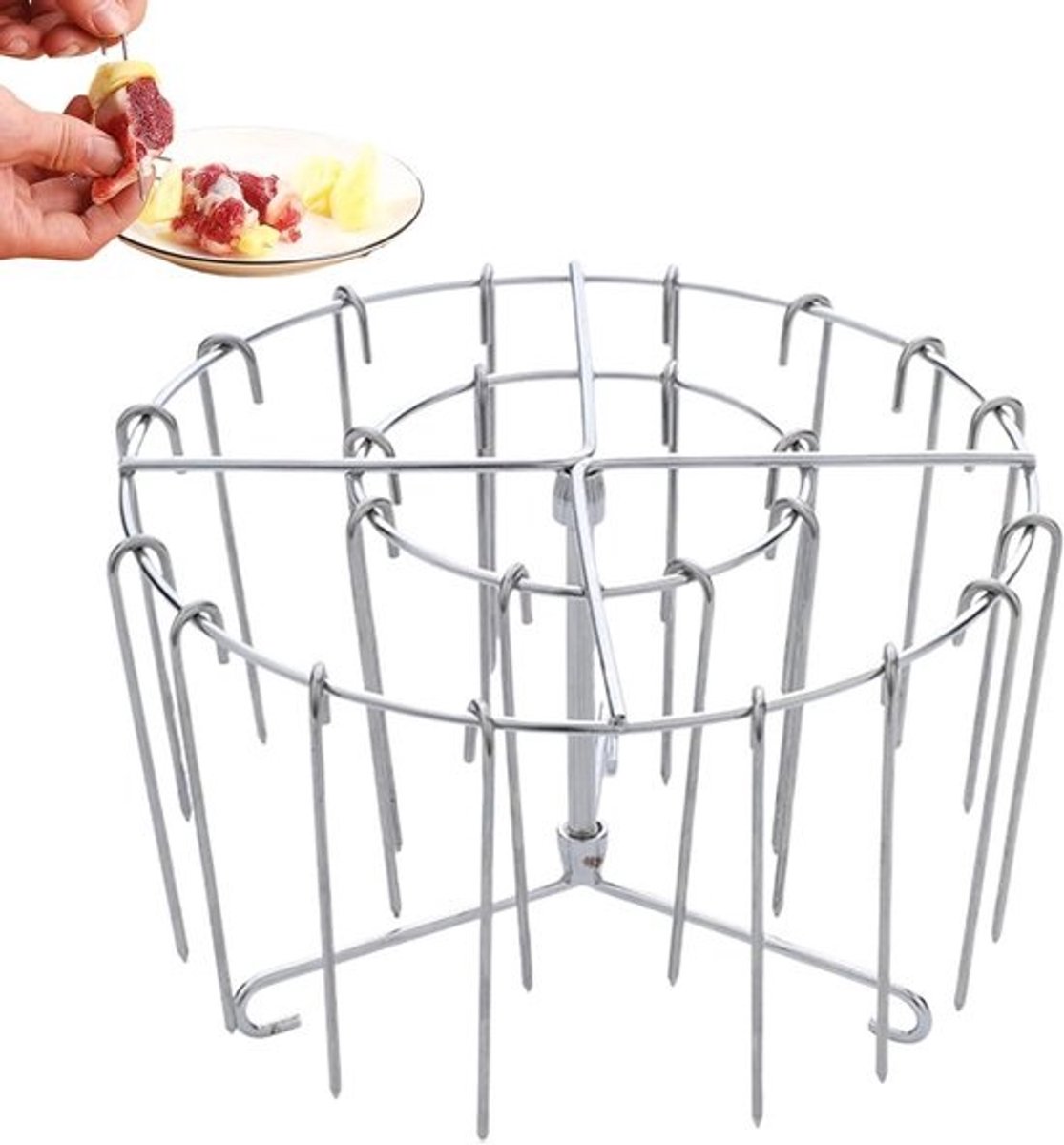 Airfryer Grillrek - Spieshouder - Verticaal Grillen - Roestvrij Staal - 17 cm - Zilverkleurig
