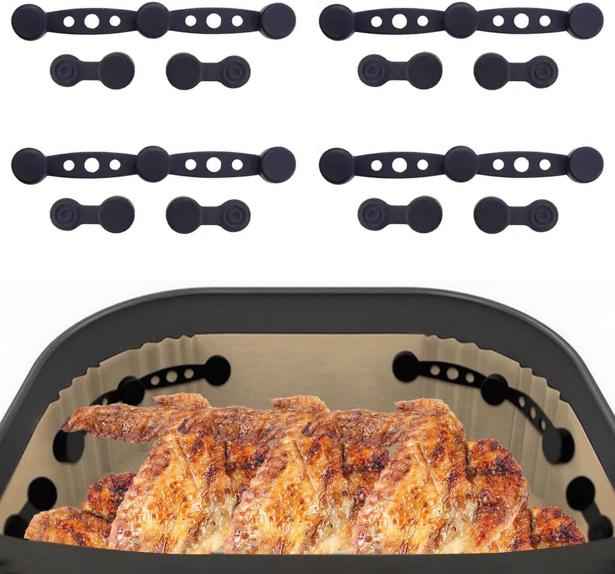 12Pcs Airfryer Magneet Siliconen Gesp Wordt Gebruikt om Bakpapier op Zijn Plaats te Houden om te Voorkomen Dat Het Loslaat Door Contact met Het Verwarmingselement, Geschikt Voor Airfryers(zwart)