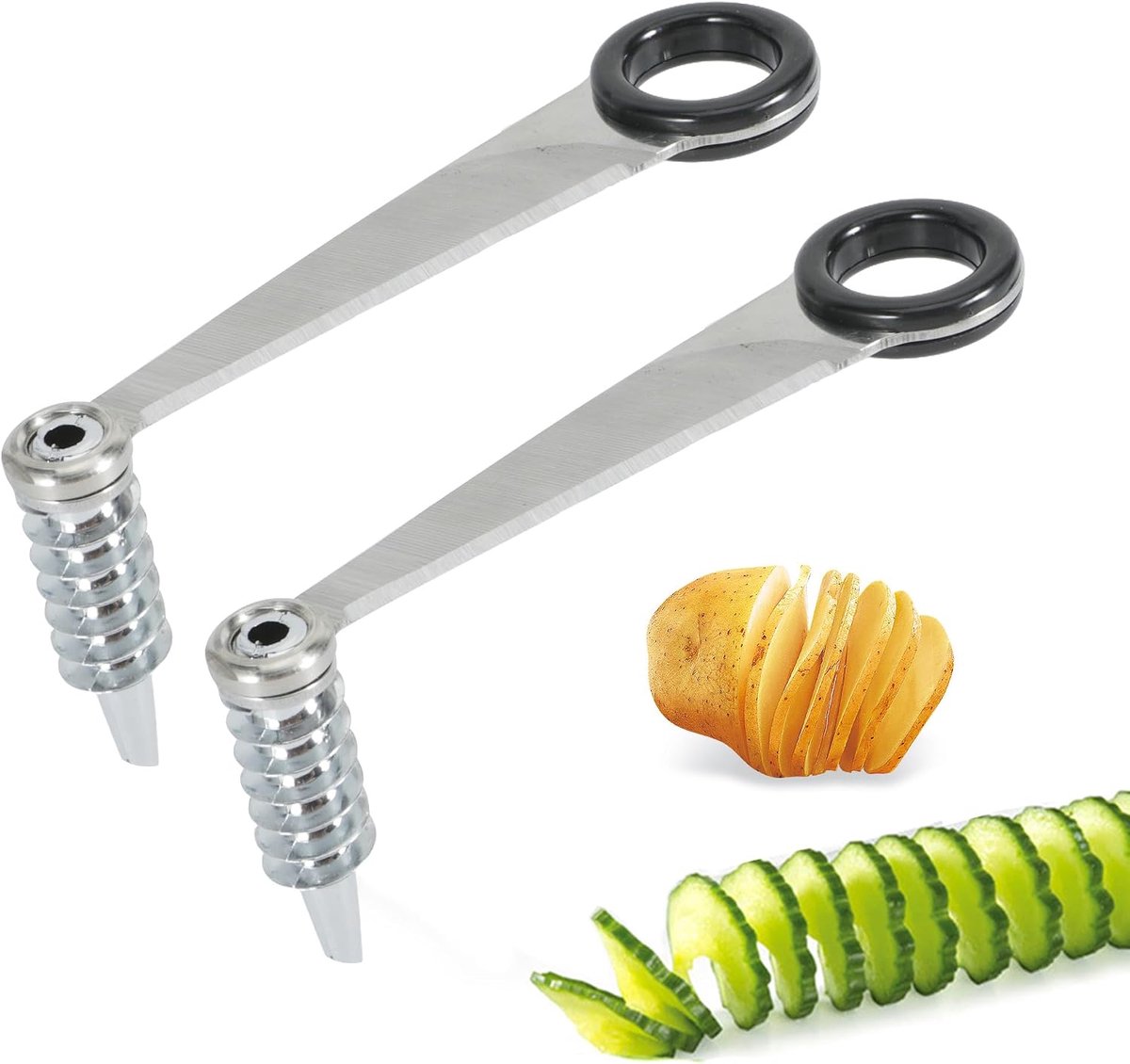 2 stuks, roestvrij staal, spiraalsnijder, draagbaar, handmatig snijgereedschap, voor creatief fruit, aardappelen, komkommers, wortelen, courgettes