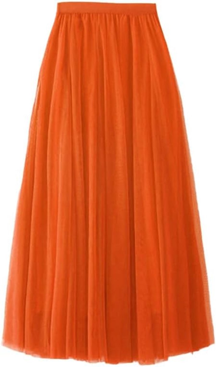 midirok voor dames, midirok, A-lijn, elastische plooirok, taille, tule rok met grote zoom, effen, vrijetijdsrok, casual, zomerrok, lenterok, strandjurk, tutu-rok