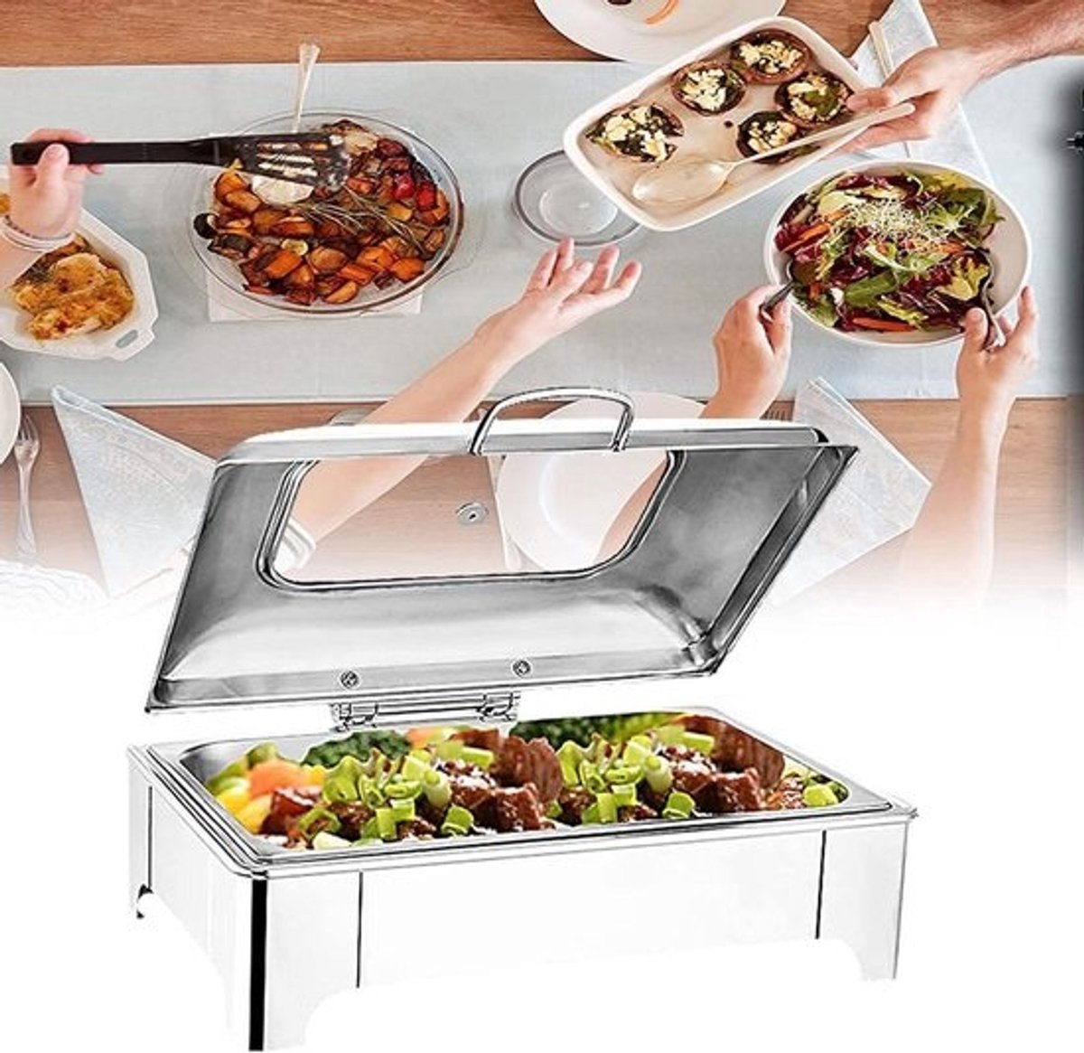 13L Voedselwarmer, Groot, Elektrische Warmhoudschaal, Buffet Warmer, Roestvrijstalen Buffet Warmer - Perfect Voor Buffetten, Banketten, Huisfeesten, 1/2 Pan.FULL PAN