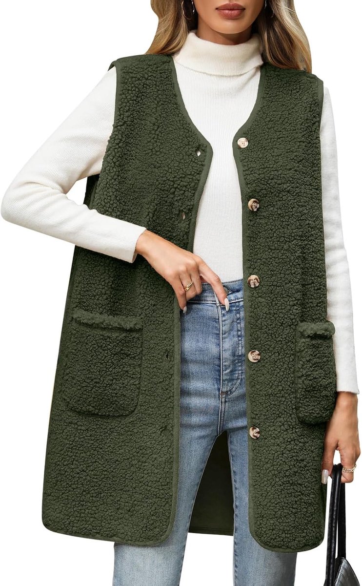 Teddy fleece vest dames lang fleece vest voor dames herfst winter warm mouwloos jas casual fleece vest damesvest herfstjas