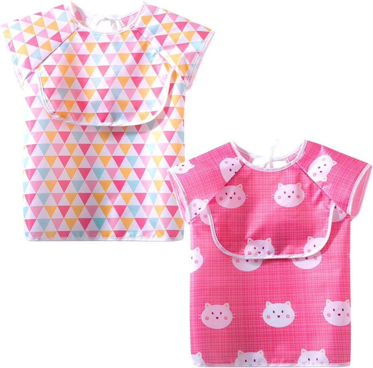 Dimsum Slabbetje met Mouwen Korte Mouwen Waterdichte Slabbetjes Baby Slabbetjes Schort Overall met Top Grote Zak Zakje voor Baby's & Peuters