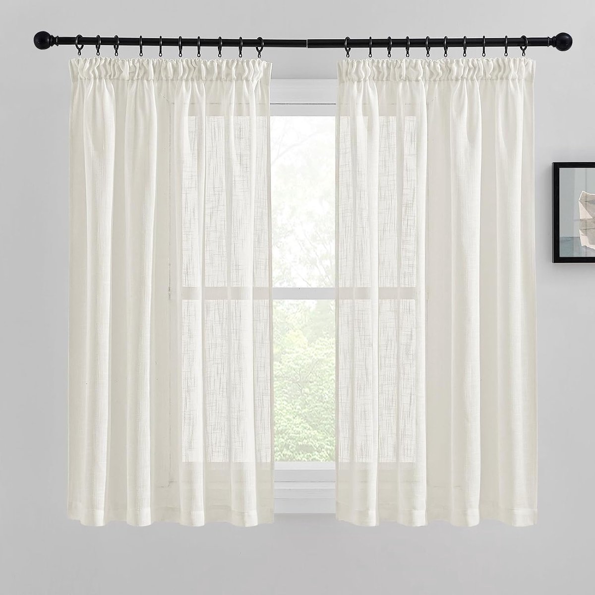 Gordijnen Kant en Klaar Vitragegordijnen voor Woonkamer Slaapkamer Studeerkamer Kinderkamer Living Room Decoration Voile Linen Curtains Pure Transparante Raamgordijnen,140x145cm,Lichtbeige