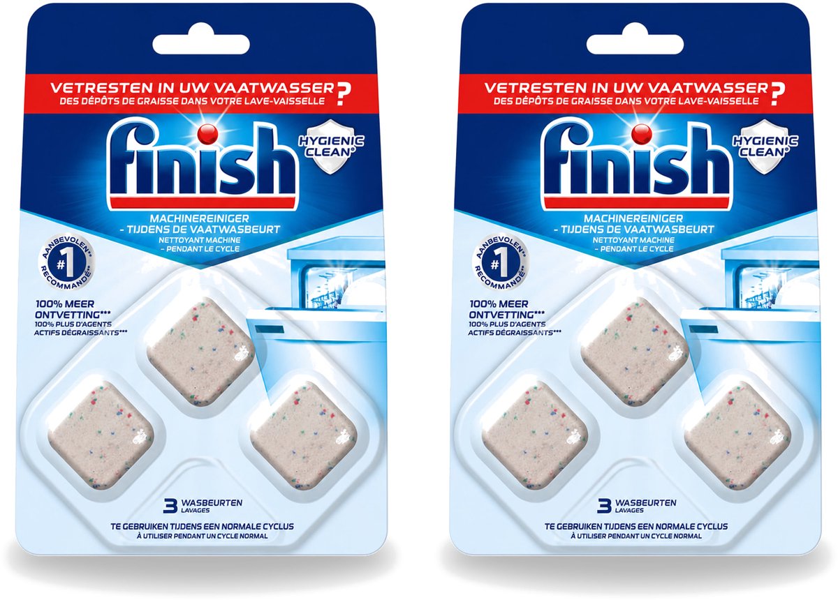 2 x Finish - Vaatwasreiniger - Ontvetter - Verwijdert Vetresten - 3 Wasbeurten - Voordeelverpakking - 2 stuks
