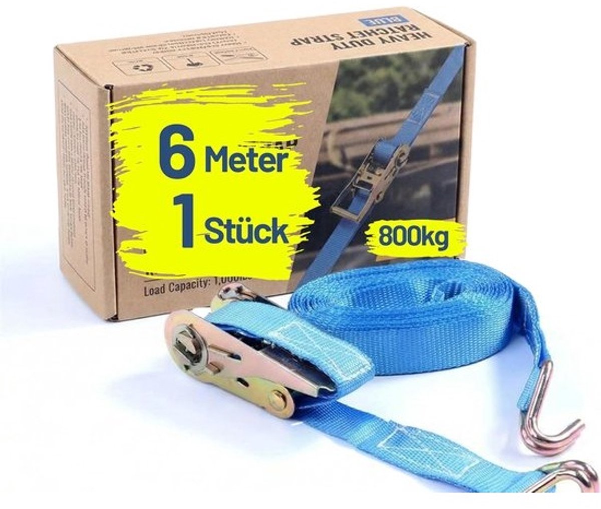 Spanband met haken - Sjorband set - Lading vastzetten - Hoge belastbaarheid - 6 meter 800 kg - Blauw