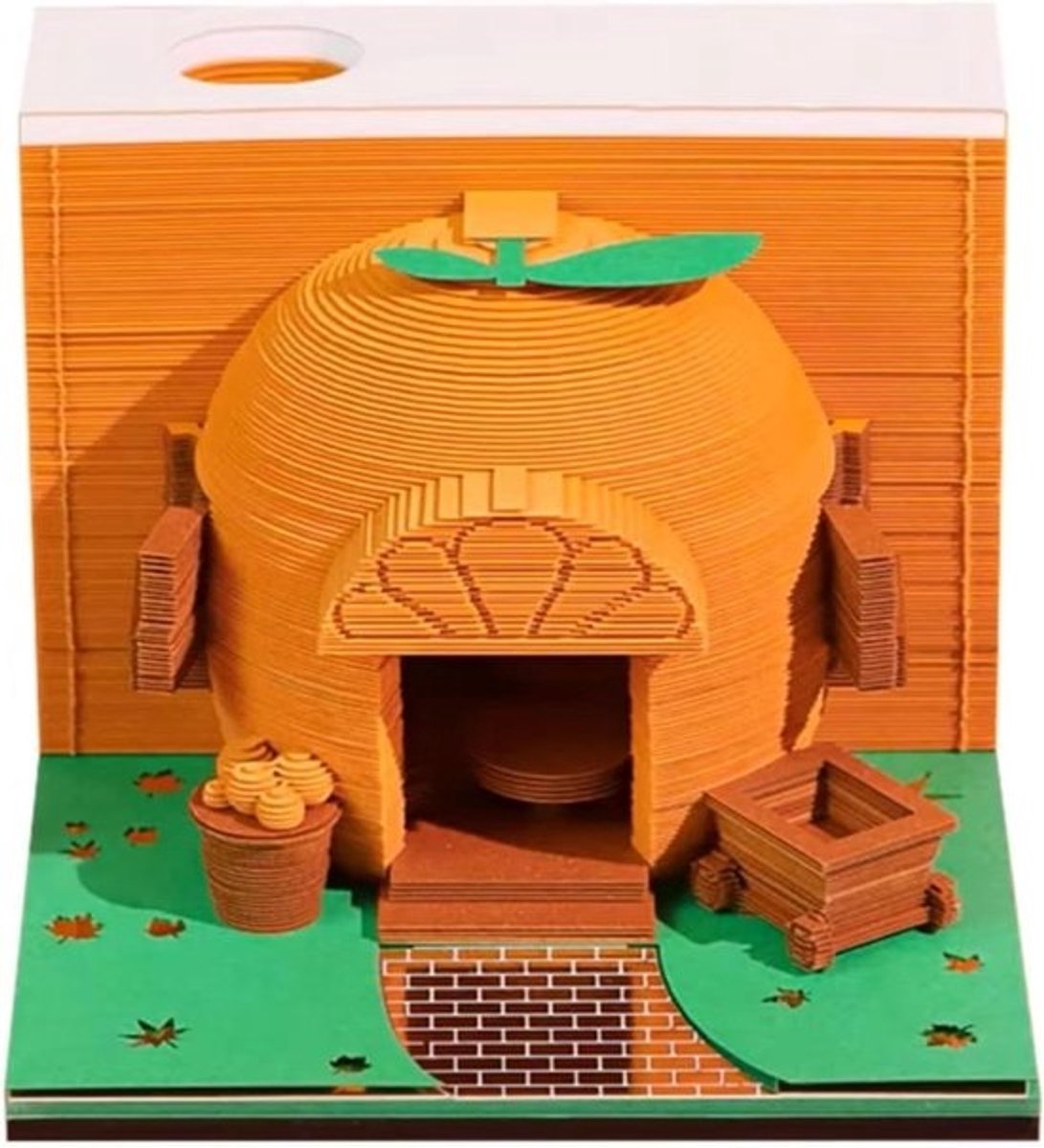 3D Memo Pad - Papier Carving Artsy Pads - Notities Maken - Drijvend Licht Snijwerk - 8.5x8.5x6.8 cm - Oranje