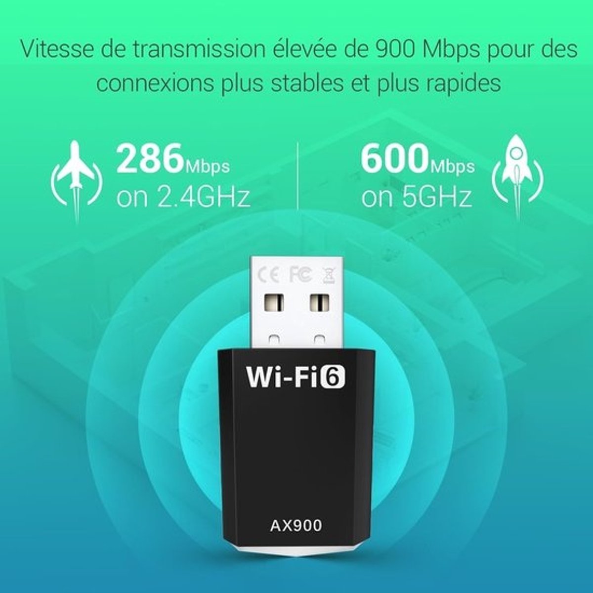 Dual Band USB WLAN Stick - WiFi 6 Adapter voor PC, Desktop en Laptop - Ondersteunt Windows 11/10/8.1/8/7