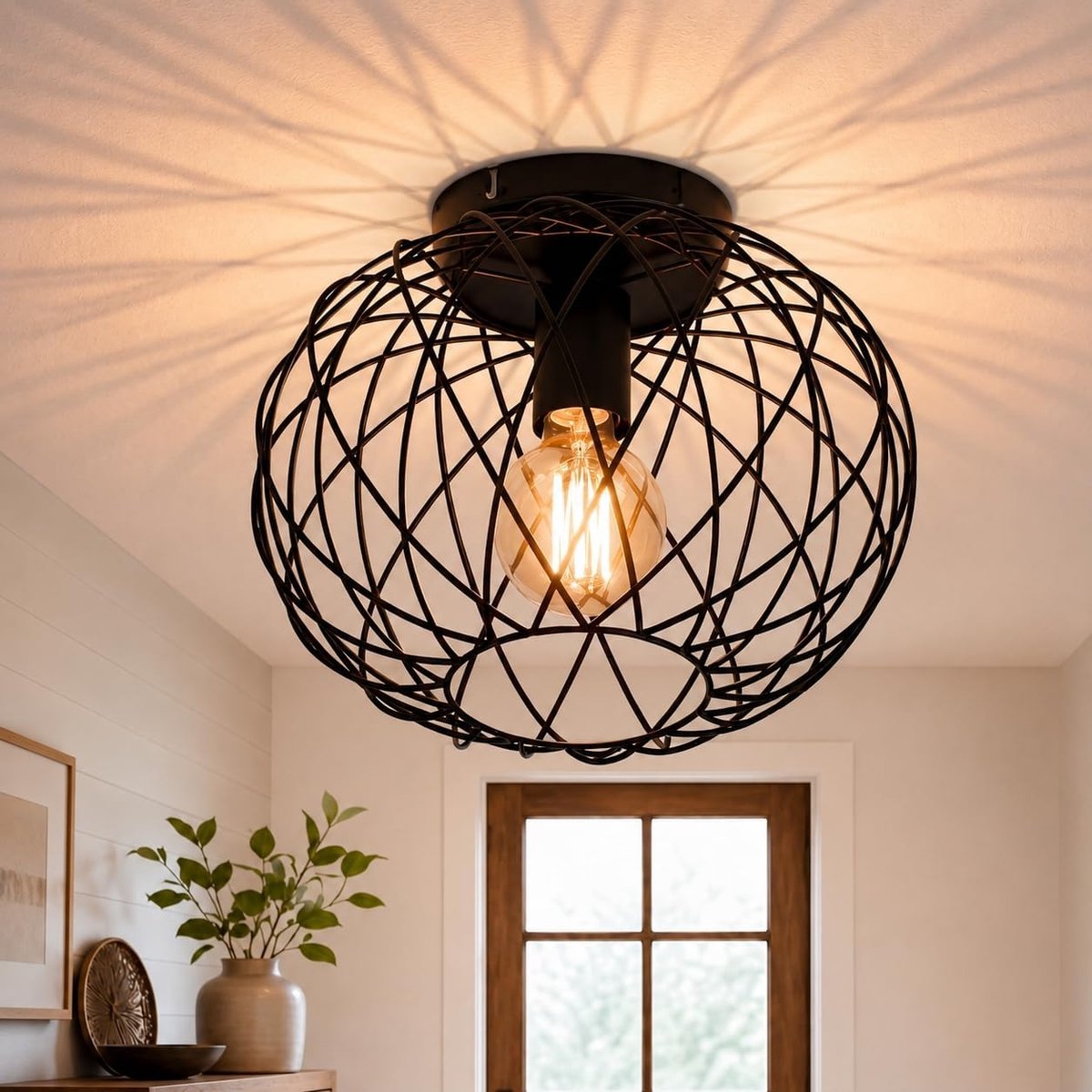 plafondlamp zwart hal lamp metaal plafondlamp E27 retro ronde