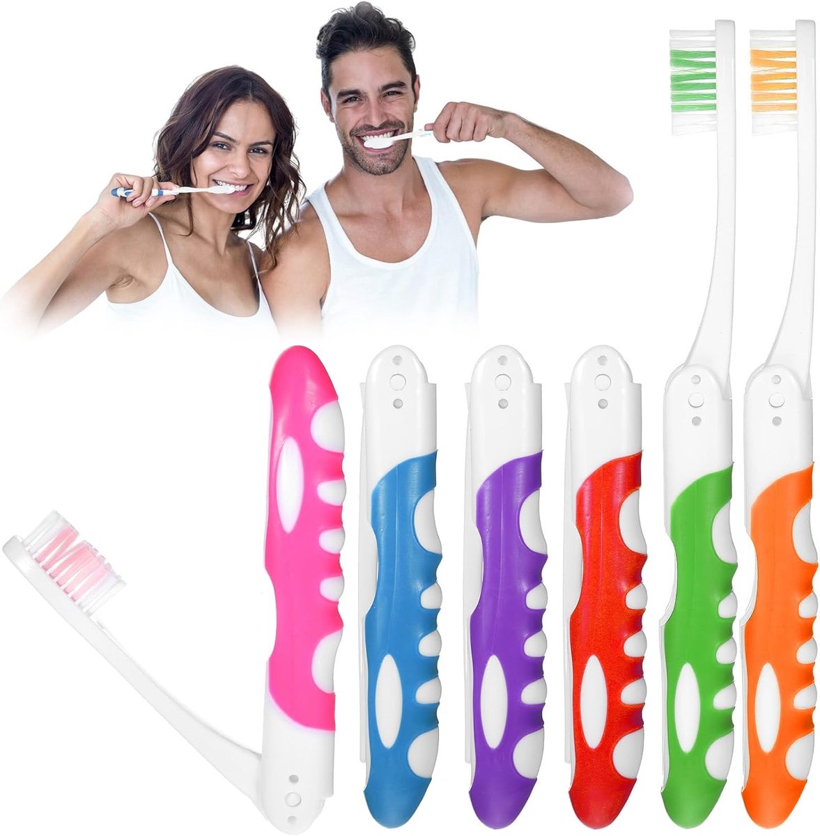 Set van 6 Opvouwbare Reiskauwgom voor Kamperen en Reizen, Ideaal voor Gezinsvakanties en Zakenreizen, Duurzaam PE/Nylon met Zachte Borstels