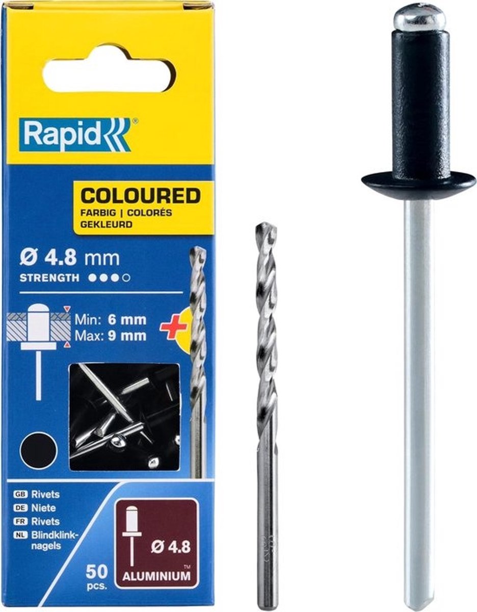 Zwarte Blindklinknagels 4,8x12mm (50 stuks) inclusief montagetool