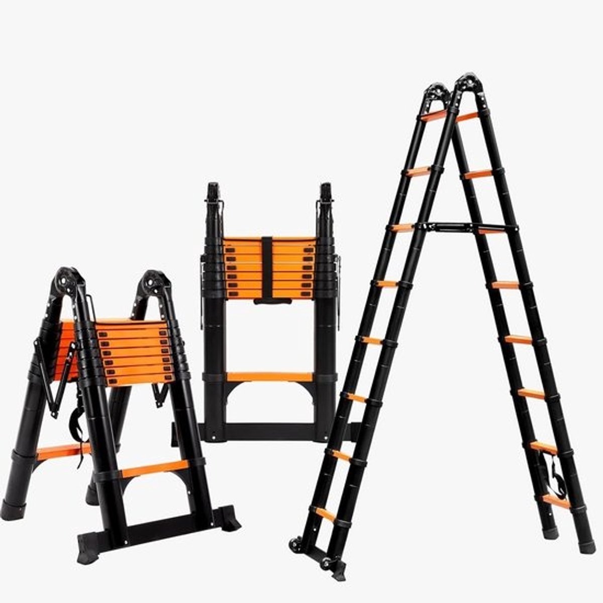 Telescopische A-Frame Ladder met Balanceerstang en Beweegbaar Wiel - Uittrekbare en Compacte Ladder voor Huishoudelijk Gebruik (3,8 m)