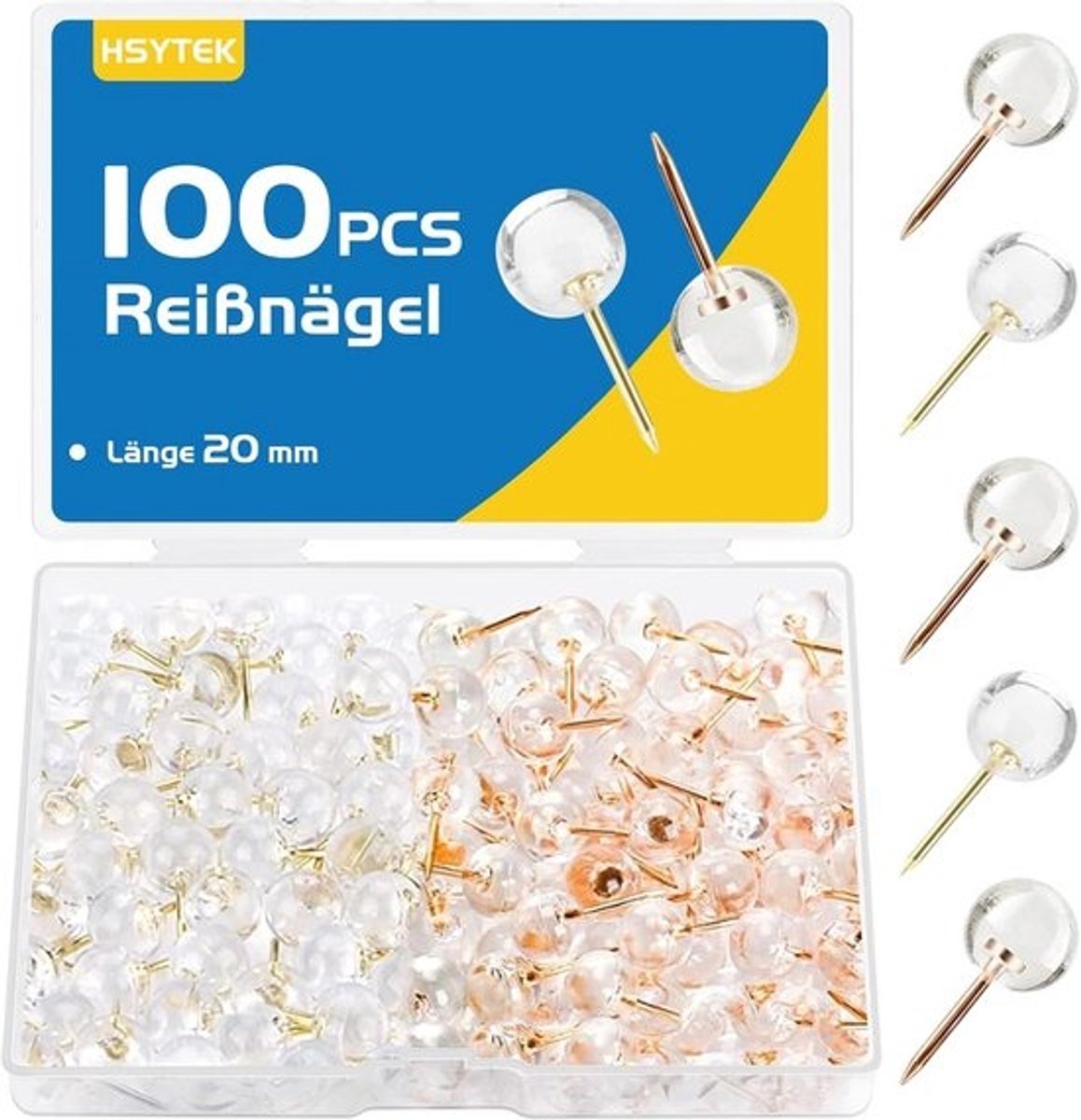 Witte Punaises - Prikbordnaalden Pinspelden - Papier Bevestigen - Elegant Goud Rosé Goud - 100 Stuks - Transparant