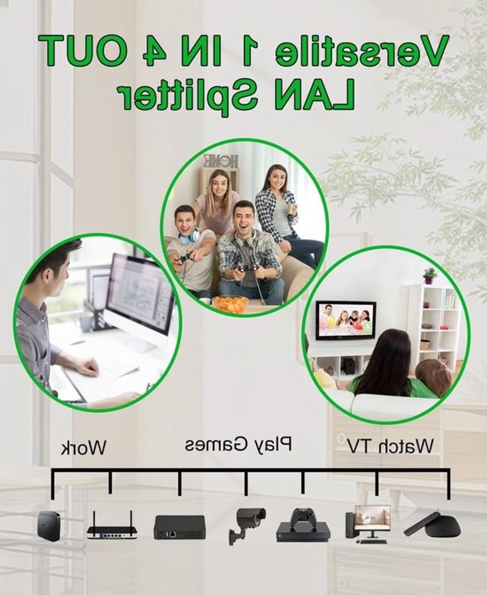 Ethernet Splitter - LAN Verdeler RJ45 - Netwerk Uitbreiden - 1 tot 4 Poorten - 1000 Mbps - Grijs