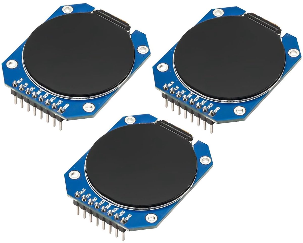 3 stuks GC9A01 1,28 inch rond TFT-display met 240 x 240 resolutie en SPI-interface voor Arduino, DC 3,3 V LCD-weergavemodule voor weergaveapparaten, instrumentenweergave en real-time bewaking