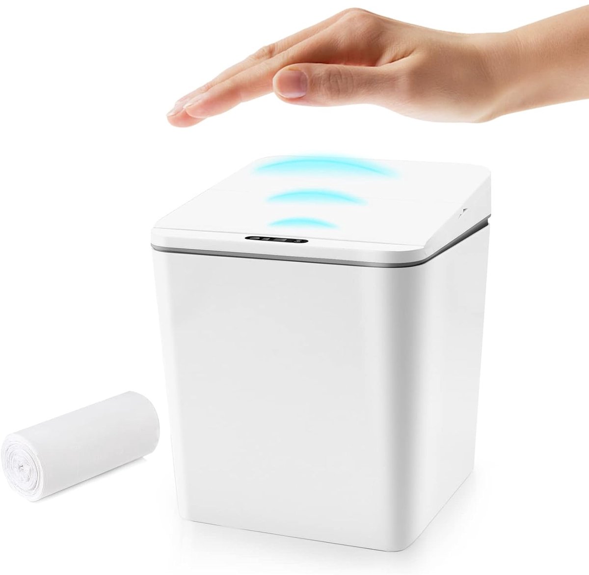 6L Touchless Kleine Bin, Automatische Mini Afvalbak Aanrecht Afvalmand voor Kantoorbureau/Koffietafel/Badkamerijdelheid, Sensor/Elektrische Vuilnisbak met Deksel voor Auto, Wit-1,5 Gal