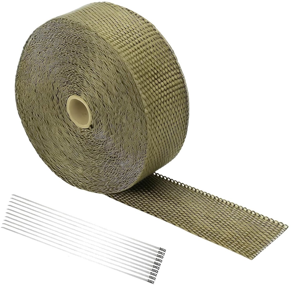Hittebestendige tape voor uitlaat, 50 mm x 10 m, afdichtingstape, hittebescherming, uitlaatband, roestvrijstalen kabelbinders voor bevestiging