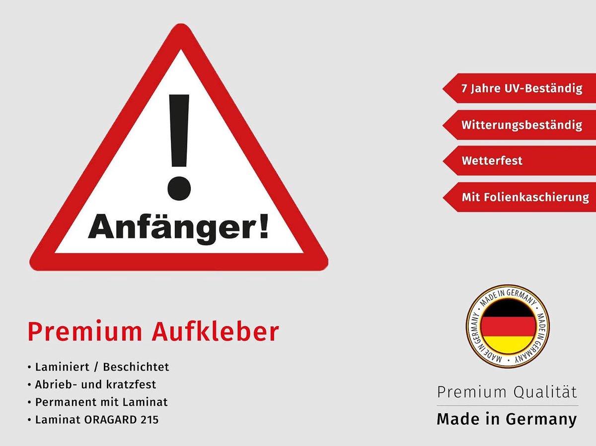 Voorzichtig, waarschuwingsbord voor beginners, autosticker, wasstraatbestendig, UV-bestendig, premium editie