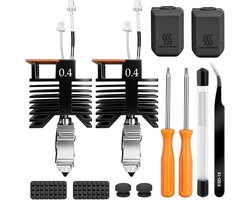 2 stuks 0,4 mm hotend kit voor Snapmaker U1, 0,4 mm mondstuk van gehard staal, hotend kit met reinigingsnaald, siliconen sok, mondborstel, lekvrije pad, schroevendraaier en pincet