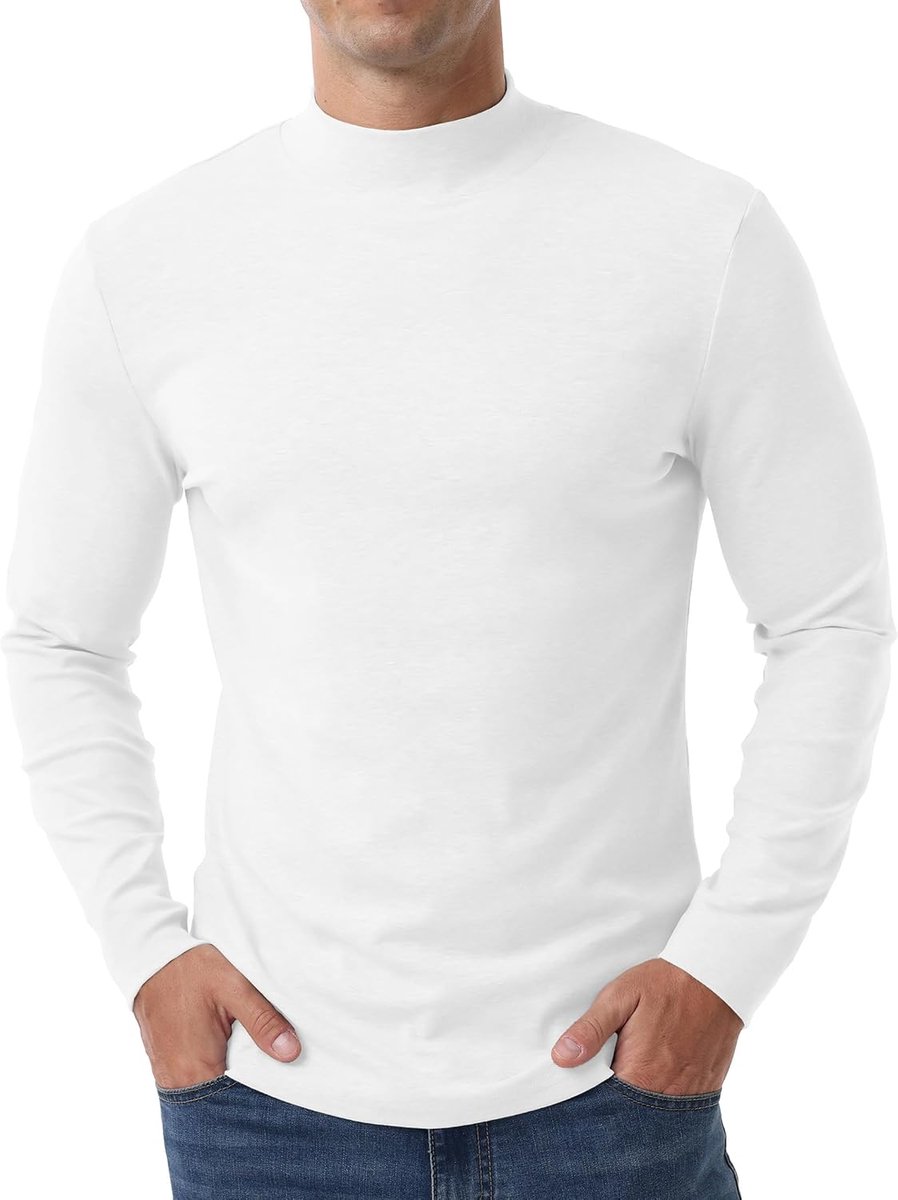 Thermische top voor heren, lange mouwen, katoenen onderlaag met mockneck
