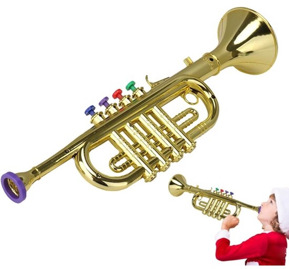 Kinder Trompet - Muziek Hoorn - Muzikaal Talent - 4 Sleutelkleuren - 34.8 cm - Goud