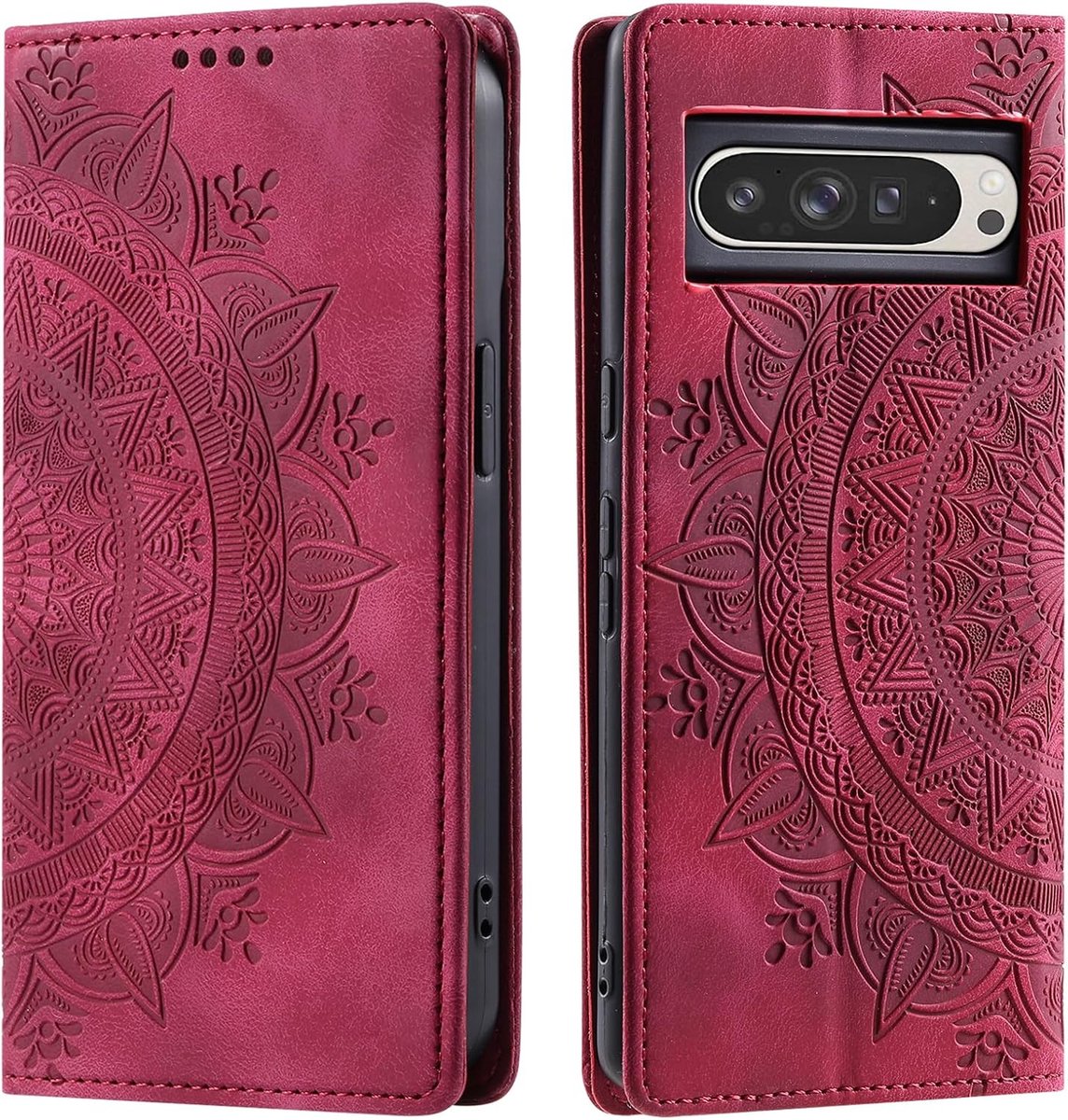 Hoesje voor Google Pixel 9 Pro XL, Telefoonhoesjes met Pasjeshouder, schokbestendig Telefoon Portemonnee Case beschermhoes voor Google 9 Pro XL (Retro Rood)