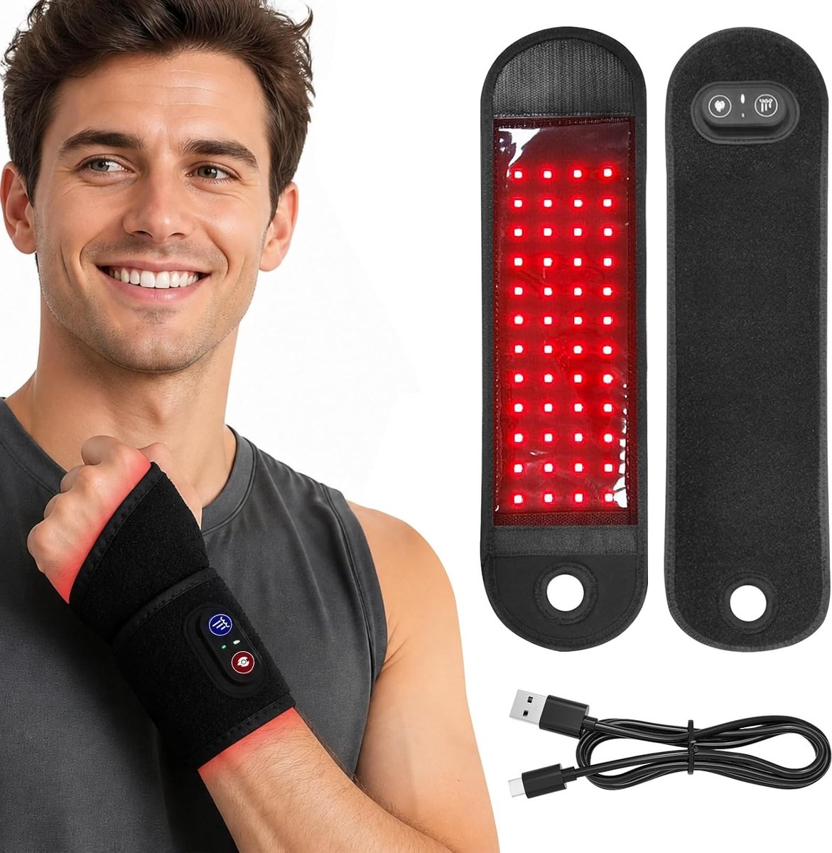 3-in-1 Handmassager met Roodlichttherapie, LED Pad voor Pols, Infrared Licht voor Spieren en Gewrichten Ontspanning