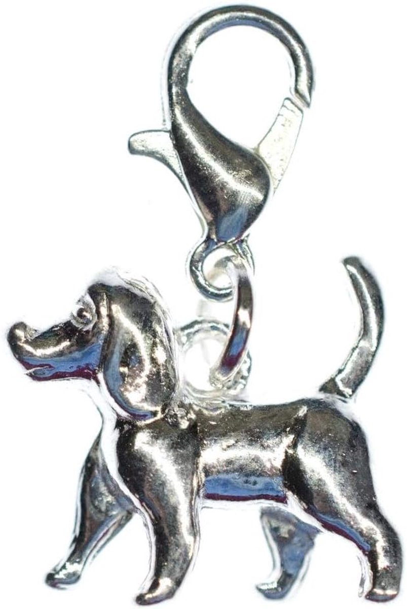 Hond charms hond jacht hond zilver - handgemaakte modesieraden I kettinghanger verzilverd - bedelhanger bedelarmband - hanger voor armband, 15mm, Metaal, Geen edelsteen