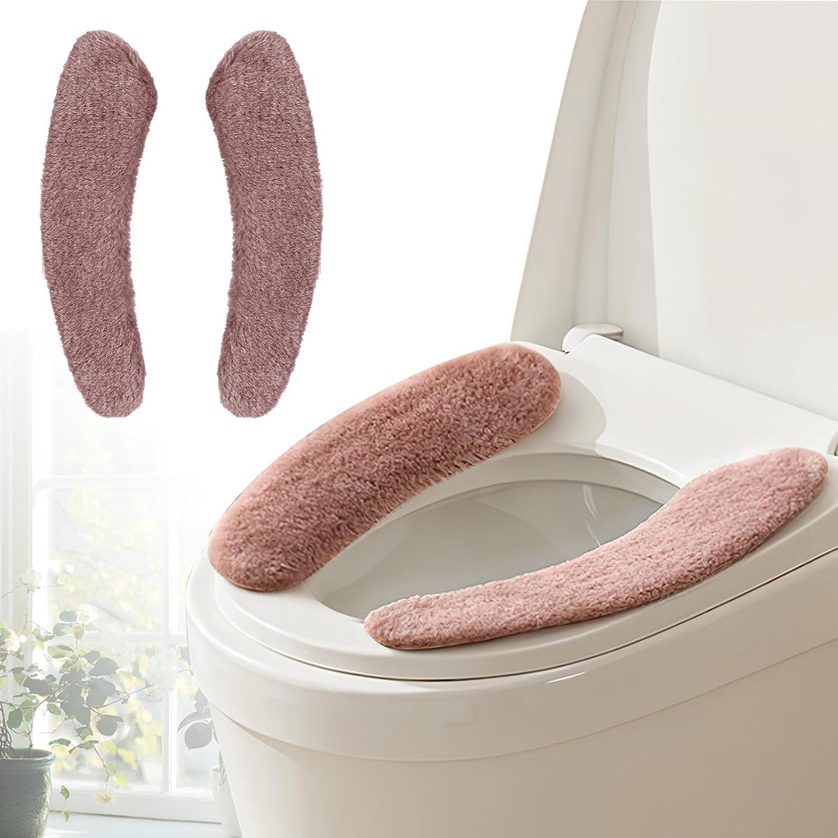 Toiletstoelbekleding pads - wasbaar warm kussen, zachte badkamermat - universeel zelfklevend ontwerp (roze)