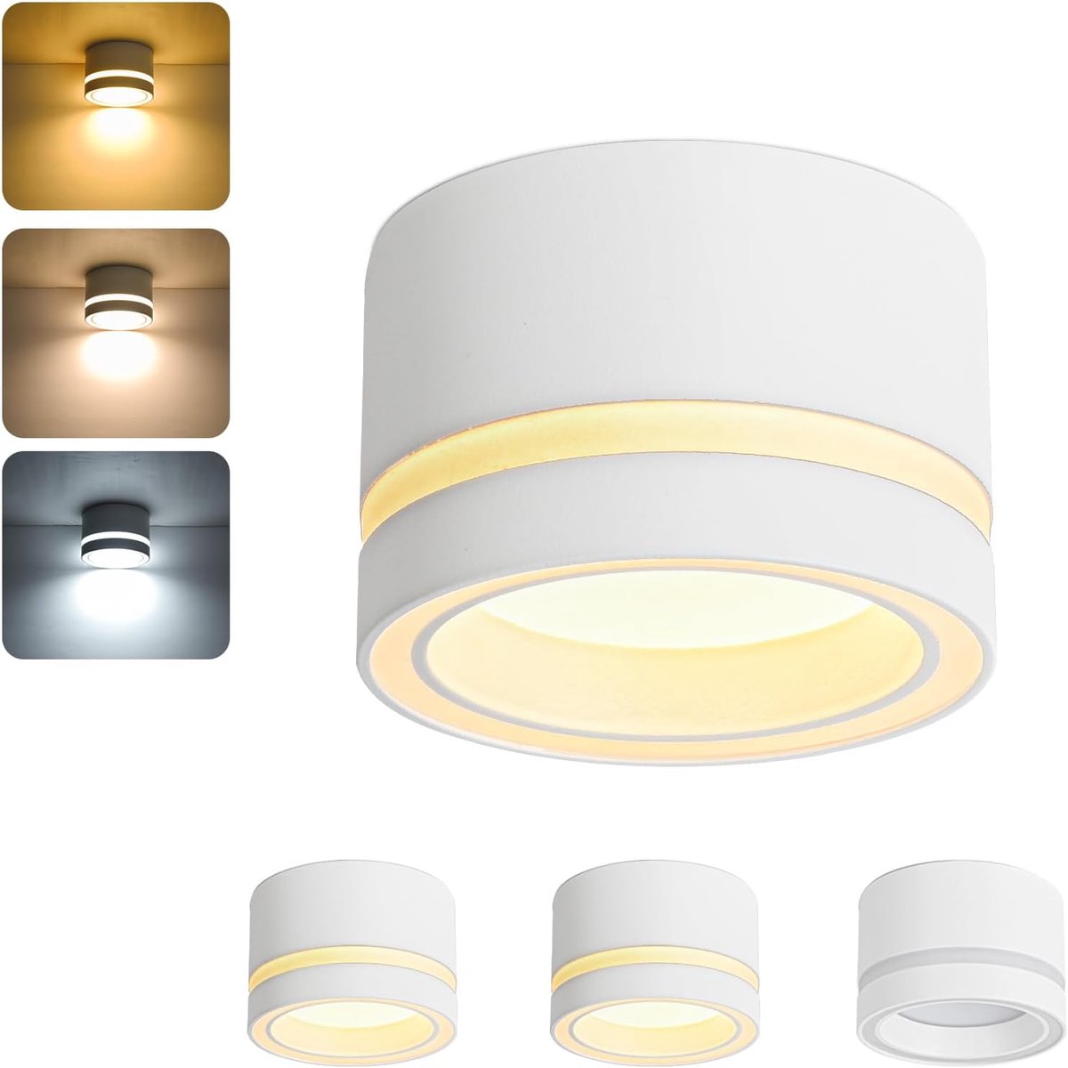 Plafondspot, wit, dimbaar, led-inbouwspot, plat, 6 W, 3 CCT, warmwit, 3000 K, neutraal wit, 4000 K, koudwit, 6500 K, plafondlamp voor badkamer, 230 V, met GX53-fitting aluminium, 4 stuks