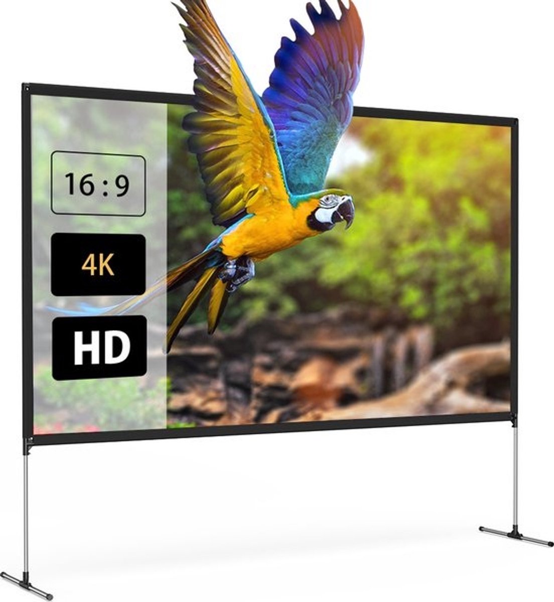 Image of 100-inch projectiescherm met stevige standaard, 4K resolutie, 16:9, opvouwbaar, kreukvrij, eenvoudige installatie, outdoor filmscherm