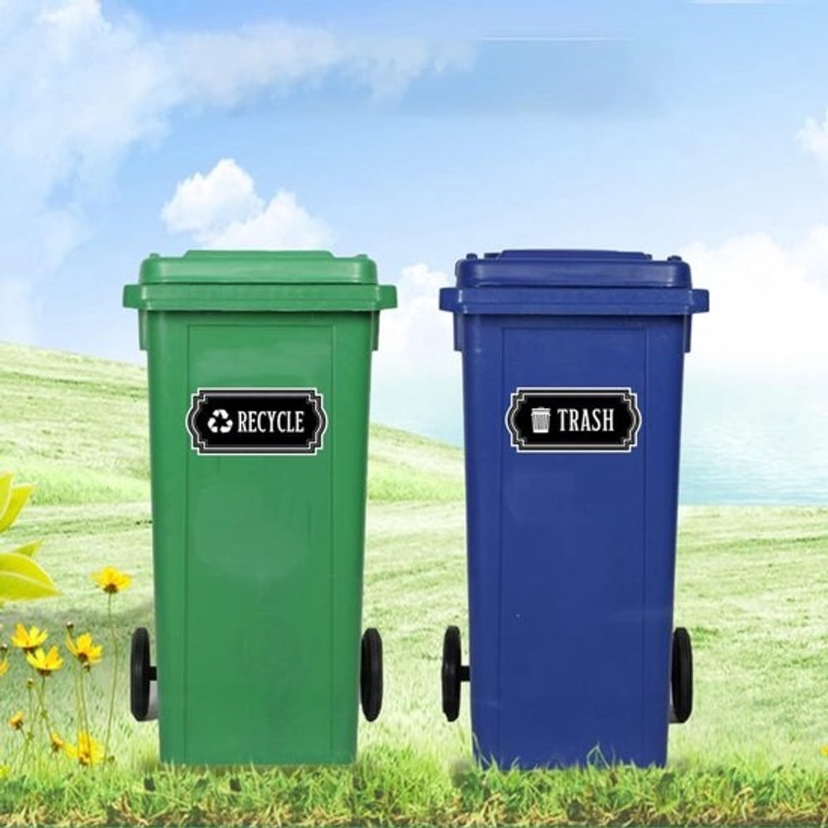 Recycle Sticker Set - Zelfklevende Afval en Recycling Stickers - 2 stuks - Zwart - Vinyl