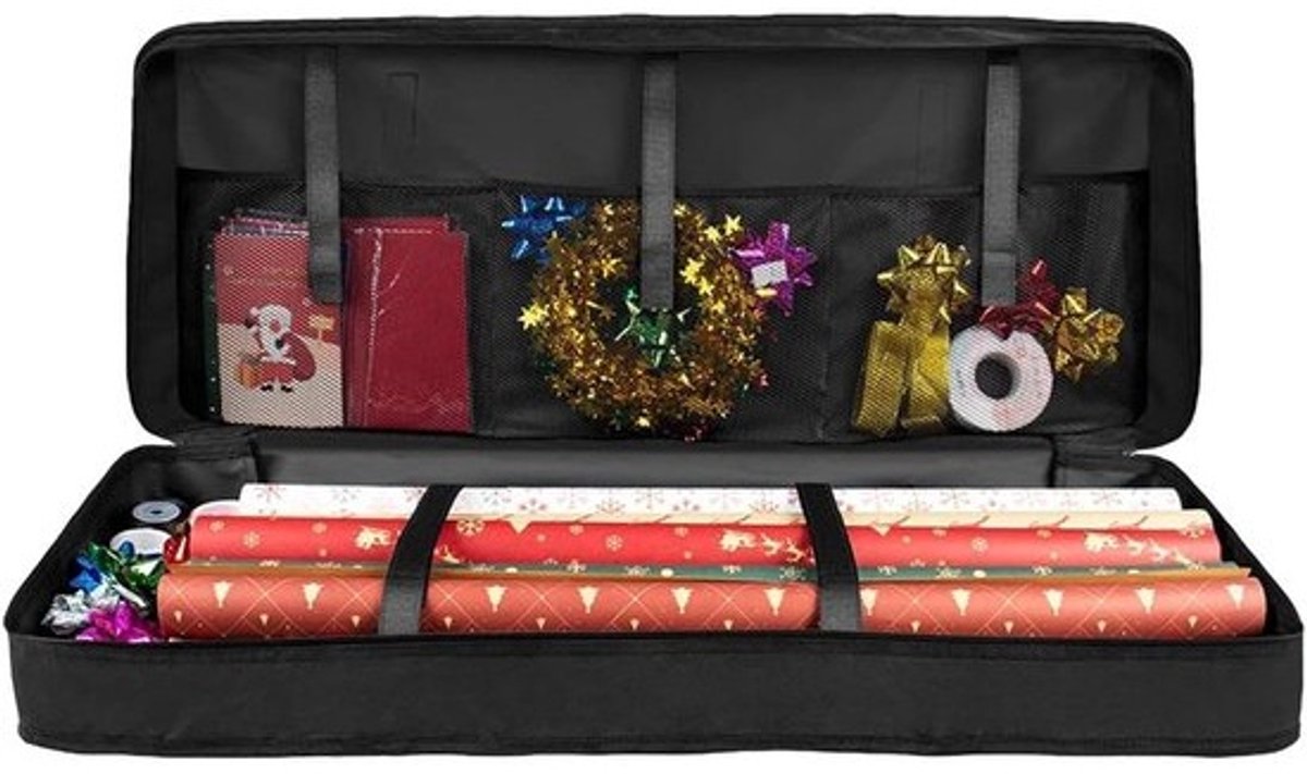 Opbergorganizer Cadeaupapier - Inpakpapier Opberger - Feestelijke Decoratie - 3D Ontwerp - 82x34x13 cm - Zwart