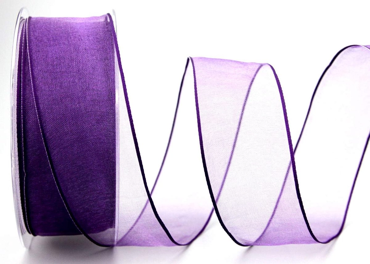 20 m x 40 mm decoratielint chiffon lila violet cadeaulint, lint transparant organza met vormvaste randen, premium kwaliteit, bruiloft, verjaardag, chiffon lint, effen