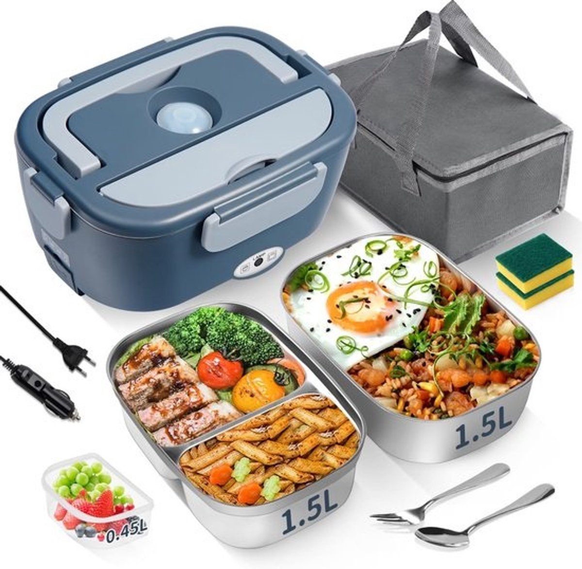 Elektrische Lunchbox - Warme Maaltijd Box - Eten Opwarmen - Dubbele Container - 100 Watt - Grijs